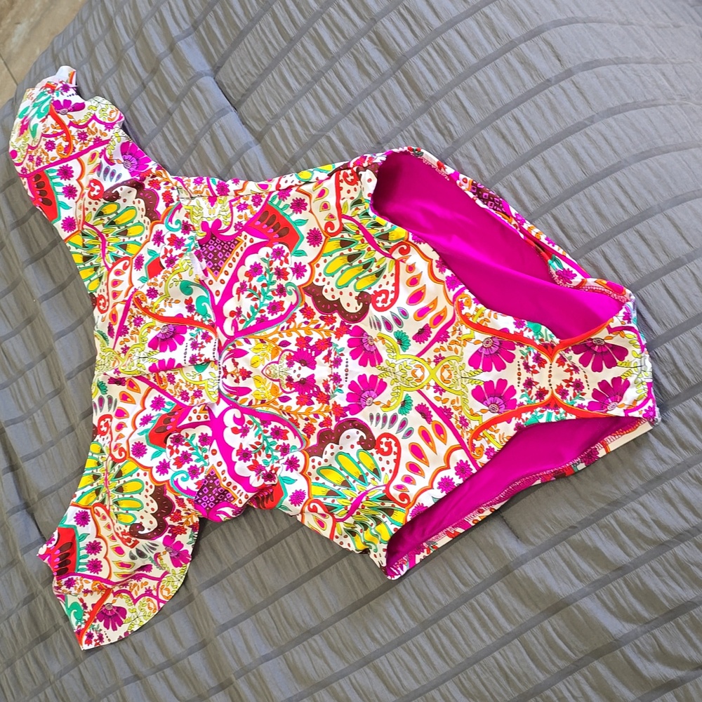Trina Turk Colorful Off-Shoulder Swimsuit Sz 8 Nwt - Picture 2 of 6